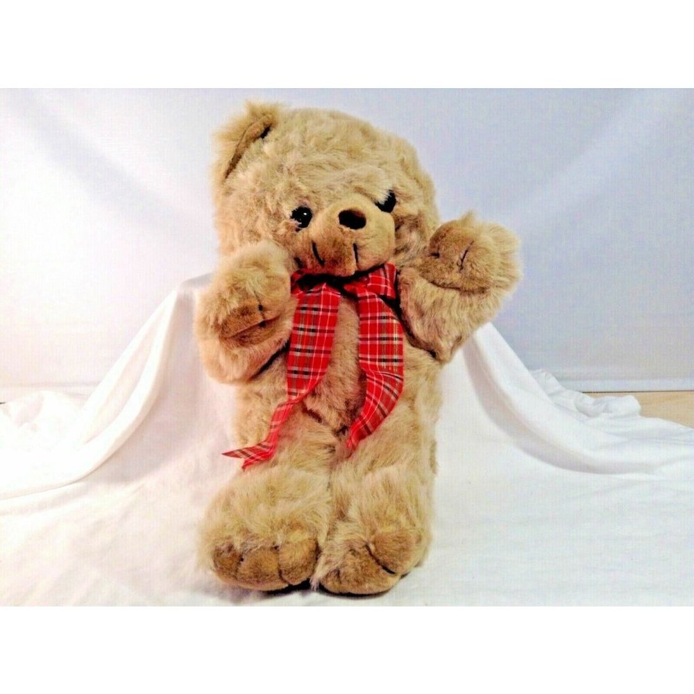 Excite Plush Tan Bear with Plaid Tie 18" Tall Stuffed Animal Toy